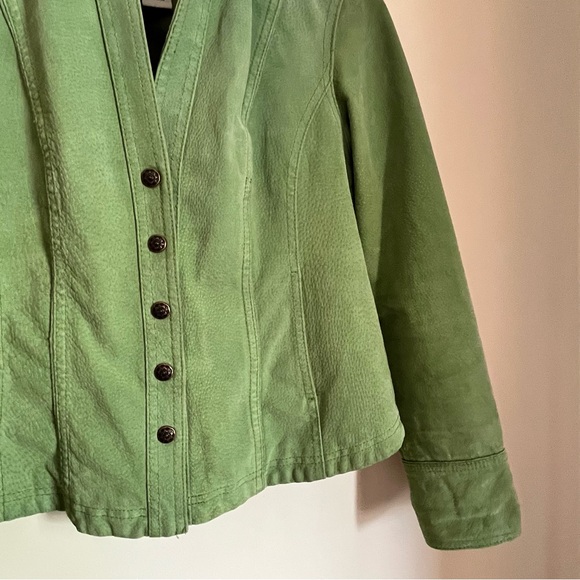 Live a Little Green Genuine Leather Button Front Jacket Small Boho Art Teacher - Picture 6 of 7